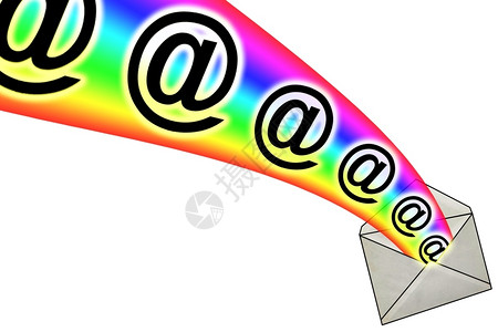 来自信封彩虹的3D电子邮件信号象征明片丰富多彩的图片