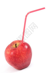 吸管湿的红苹果带稻草健康图片