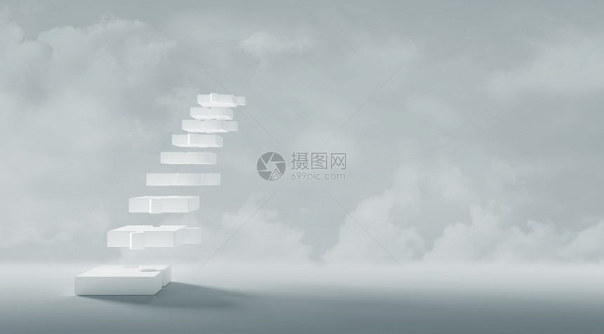 自然白色楼梯拼图与复制空间最小风格3d的商务概念设计W成功的白色图片