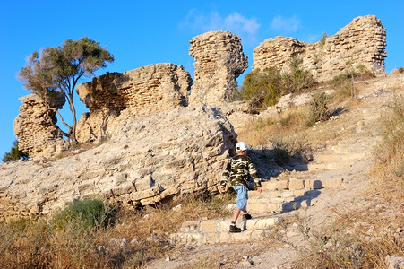 以色列Ashqelon十字军修建的残余工事备区千年防御蓝色的图片
