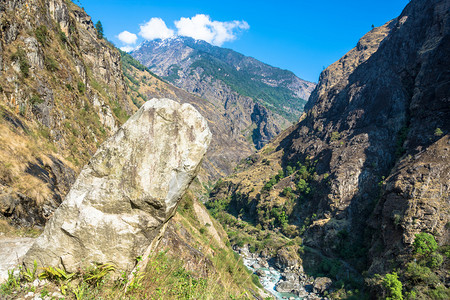 河尼泊尔喜马拉雅山美丽的地景观谷树图片