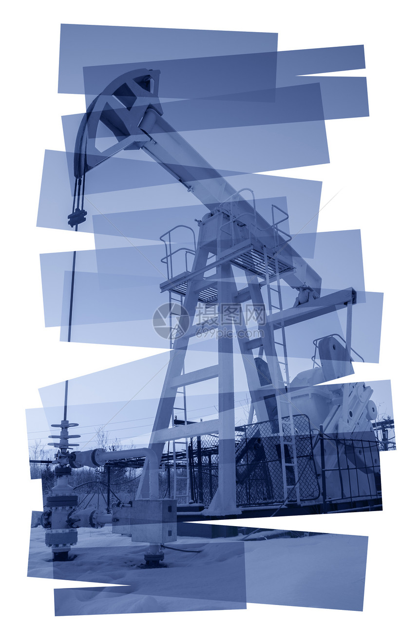 色调工业的石油泵摘要构成背景油气工业和石及天然气工业照片拼贴图在白色泵车的抽象背景上蓝色的图片