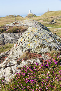 威尔士安格勒西Llanddwyn岛火山岩和遗迹兰德温海伦物图片