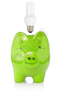 荧光的力量绿色小猪银行配有紧凑型荧光灯b扑满图片
