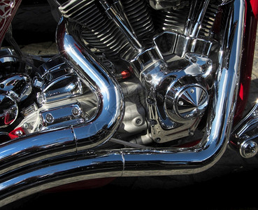 极强的铬金属摩托车发动机和详细设备镀铬引擎强大的图片