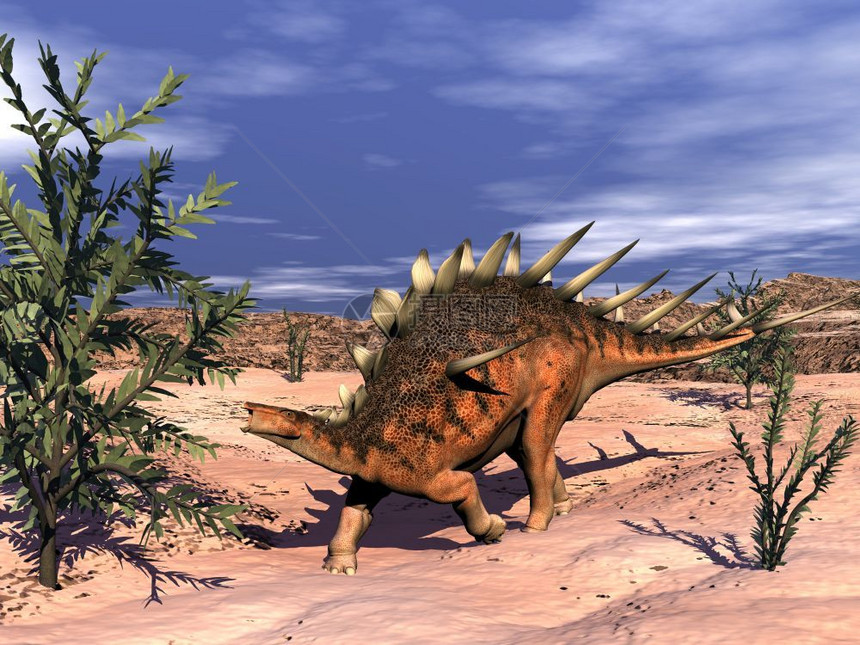 史前吃风景在沙漠中走里食用类植物的恐龙3D转化图片