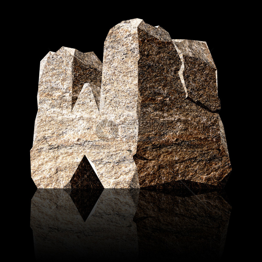 自然单身的堵塞三维石块字母W的图像图片