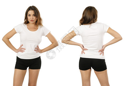 在后面女孩服装穿着短裤的感年轻女穿白衬衫前后背图片