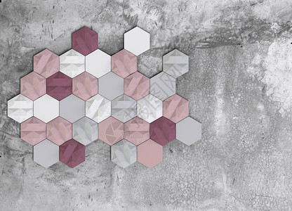 质地垃圾摇滚3d将六边形砖块建在水泥墙底壁上几何的图片