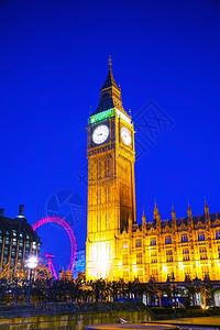 伦敦的钟塔夜幕时吸引力首都威斯敏特图片
