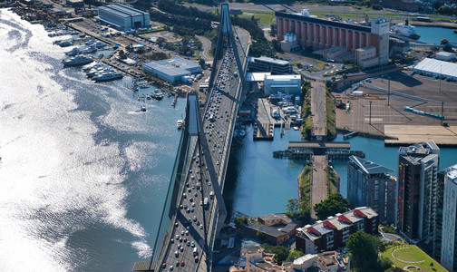 运输城市澳新军团悉尼安扎克桥日落空中高清图片