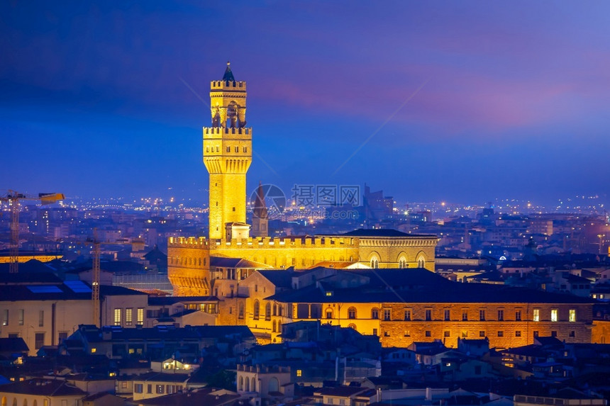 镇意大利托斯卡纳佛罗伦萨市中心的PalazzoVecchio建造城市图片