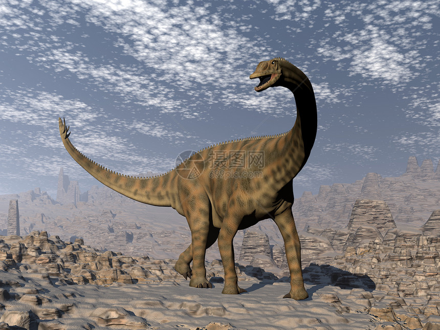 尾巴史前草食白天在沙漠中行走的脊柱龙恐3D变成2F龙恐在沙漠中行走的3D图片