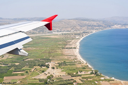 Greek岛Samos的空中形象飞行小岛水图片