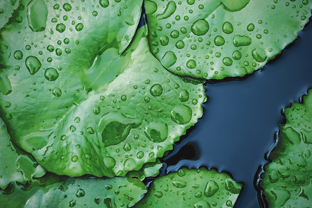 下雨水滴莲花叶上的雨以池塘纹理背景水图片