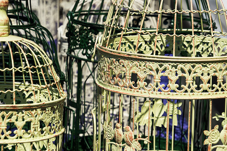 金属丝德国跳蚤市场装饰首的古董鸟笼历史上市图片