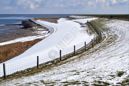 泥荷兰特克塞尔北部受雪覆盖的地貌景观沥青海岸图片
