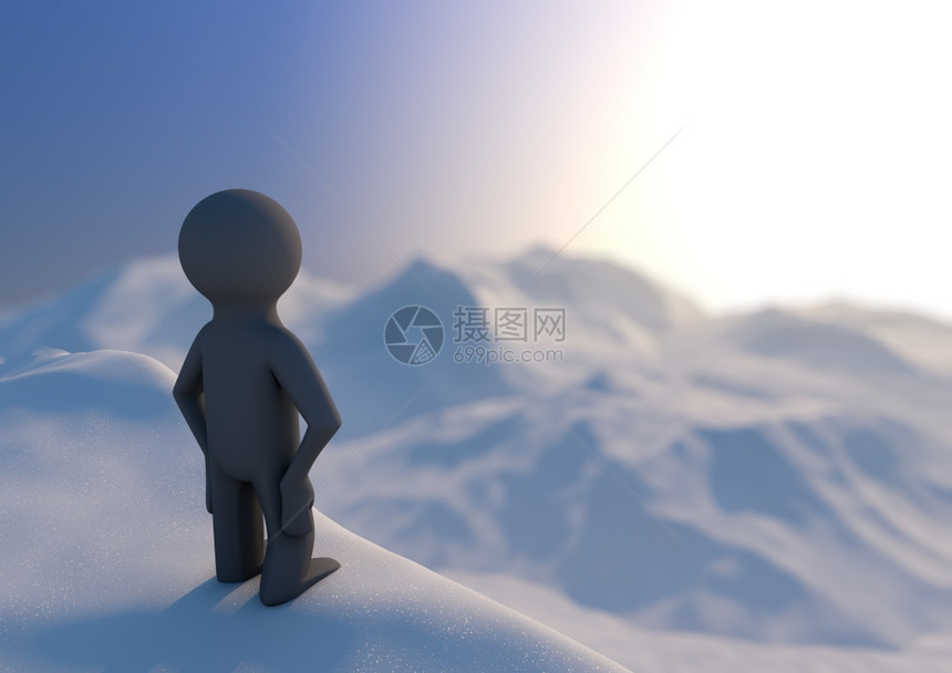 景观寒冷的一个人站在山上的风景渲染自然图片