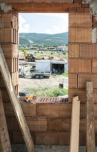 木头屋行业建造新房子内砖墙背景图片