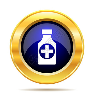 药店白色背景上的pills瓶装图标互联网按钮金的药片图片