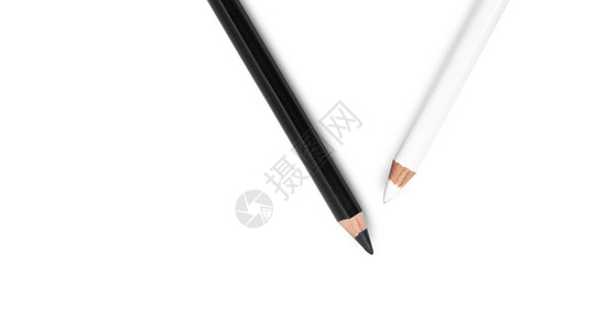 黑白铅笔在背景上隔离有剪切路径学校工具白色的图片