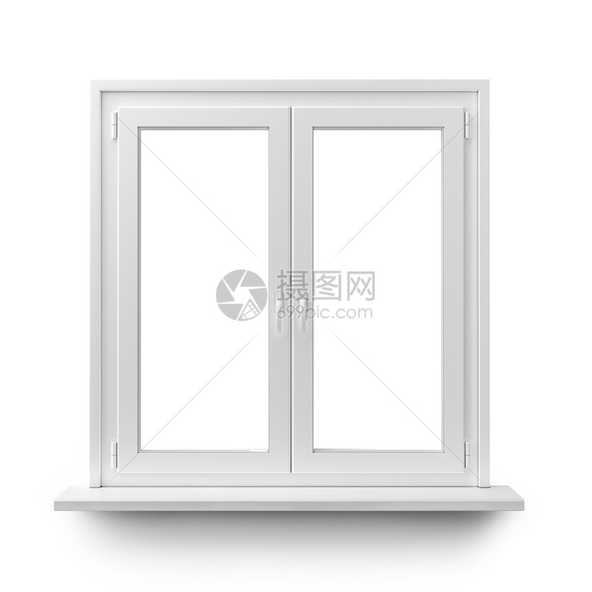 家在干净的白色背景上隔离的窗口白色玻璃太阳图片