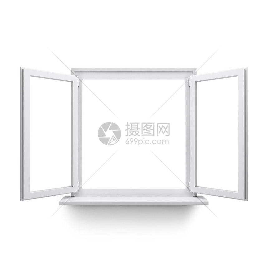 窗户墙在干净的白色背景上隔离的窗口白色目的图片
