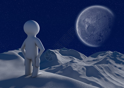 站在月亮上人白色的芒果安详一个人站在山上的风景渲染设计图片