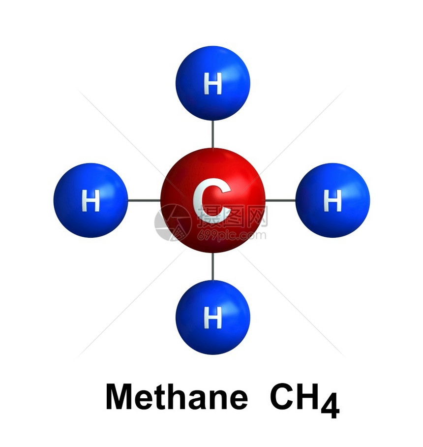 蓝色的代表超过3d白底原子上分离的甲烷子结构转化以色度和学符号标为氢H蓝色碳C红的颜和化学符号编码区域图片
