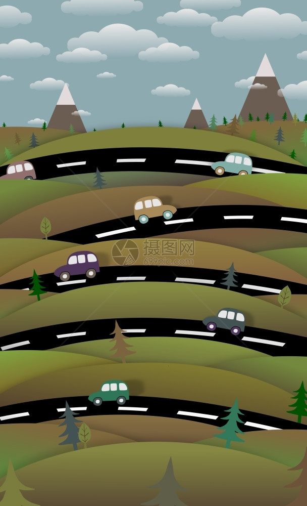 插图字段惠廷厄姆以道路和汽车为例的农村景象图片