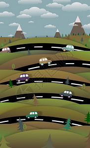 插图字段惠廷厄姆以道路和汽车为例的农村景象背景