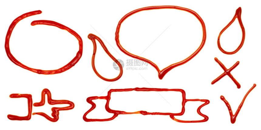 标记圆形的由白色背景上隔离的番茄酱组成设计元件打手势图片