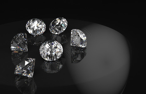 昂贵的3d组成钻石小对黑色背景进行反省并有复制空间宝藏水晶设计图片