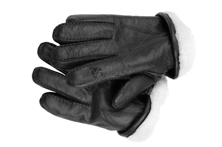 安全目的皮革白色手套上的孤立物体图片