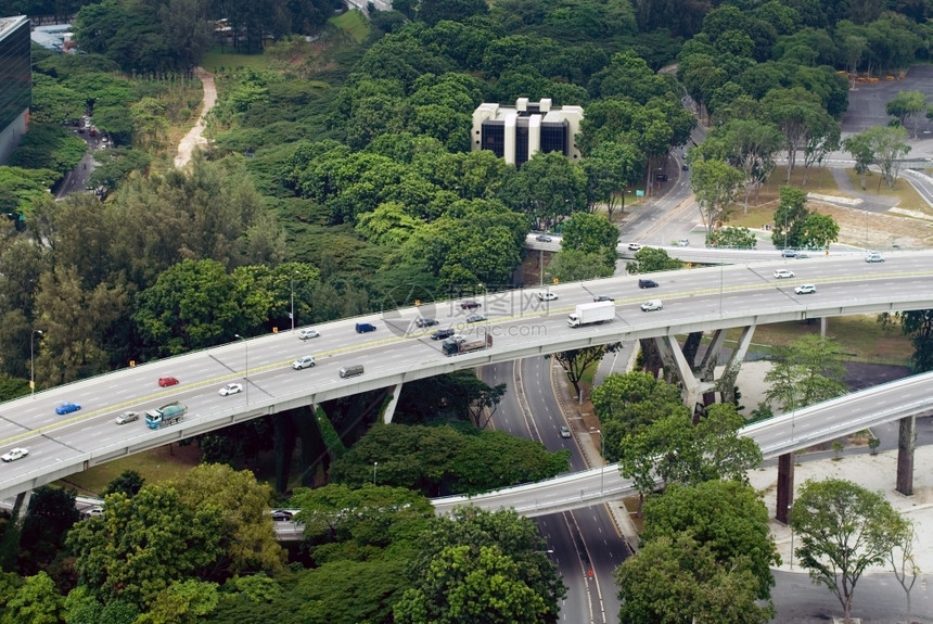 树木从上到下看新加坡的繁忙高速公路碌的亚洲人图片