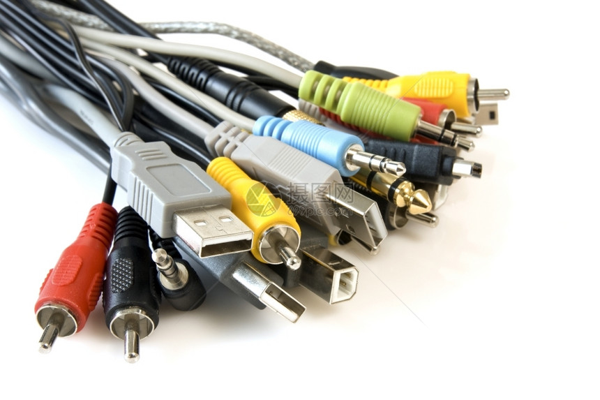 连接器视频白色背景上的一连串电缆绳索图片