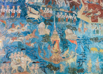 文化泰国佛教寺庙内像生命的古泰国壁画绘王国宗教手工图片