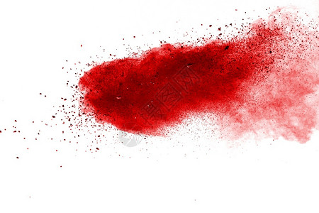 液体啪的一声艺术白背景的红色粉末爆炸彩云多的灰尘爆炸背景图片