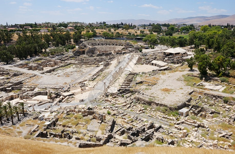 以色列罗马古城贝希安的废墟发掘碎片夏天高清图片