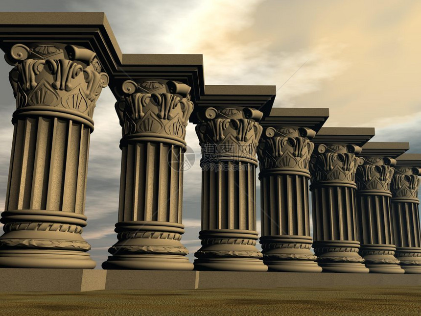 大理石支柱文化以日落为标志的几块石柱或状图片