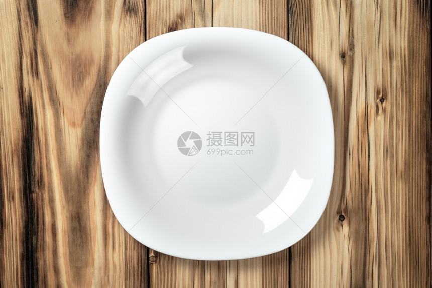空的木制表格背景空白板顶面视图餐具白色的图片
