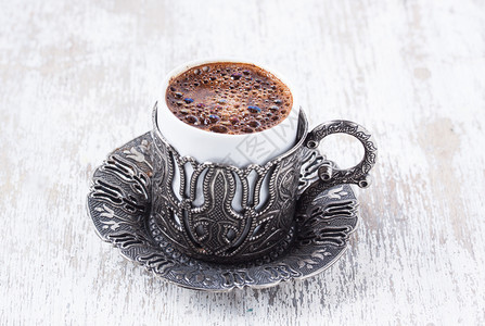 土耳其咖啡白色木制背景的土耳其咖啡浓早餐白色的图片