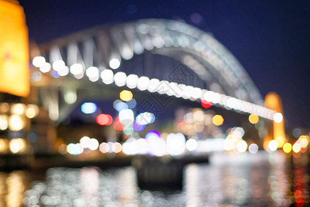 城市景观海旅游澳大利亚悉尼港桥深夜的模糊风景图片