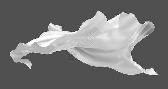 动态的白色奢华品织物在风中飞行孤立于灰色背景的3D优雅柔软背景图片