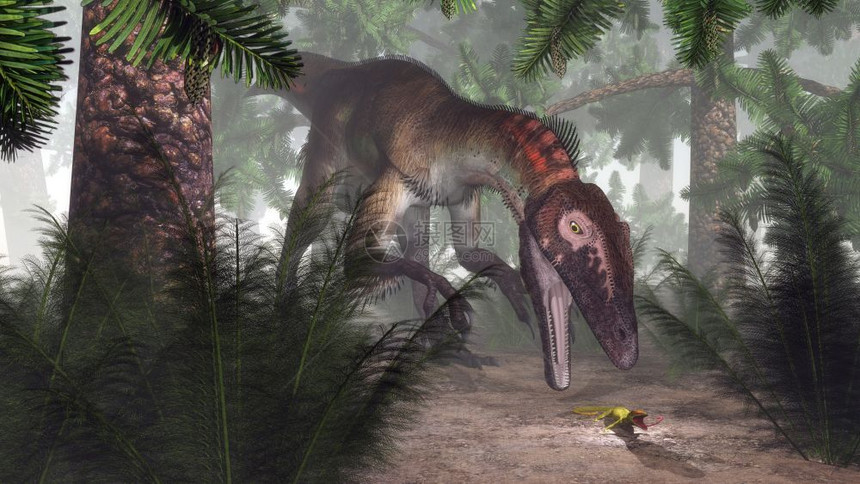 乌哈拉托尔恐龙在有白植物的柳树林中猎食壁虎3D使乌塔拉托尔恐龙猎食壁虎3D变成壁虎爬虫绿色跑步图片