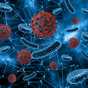 医疗的细菌3D具有科罗纳细胞和血液的医学背景健康图片