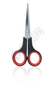 新的工具剪刀有黑色和红塑料手柄孤立的剪切路径红色图片