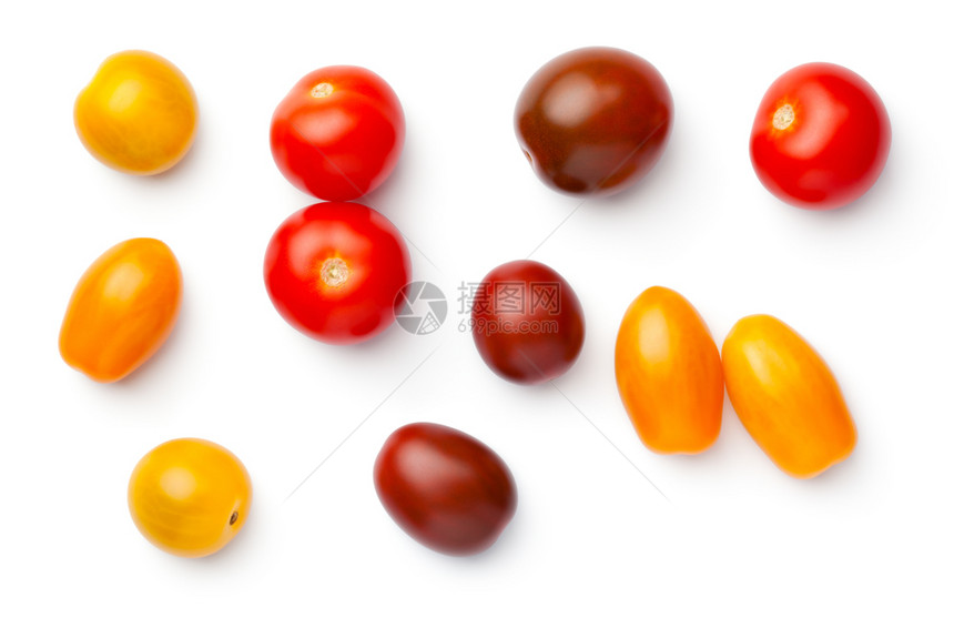富劳卡红色黄和棕番茄顶端风景平地上收藏食物图片