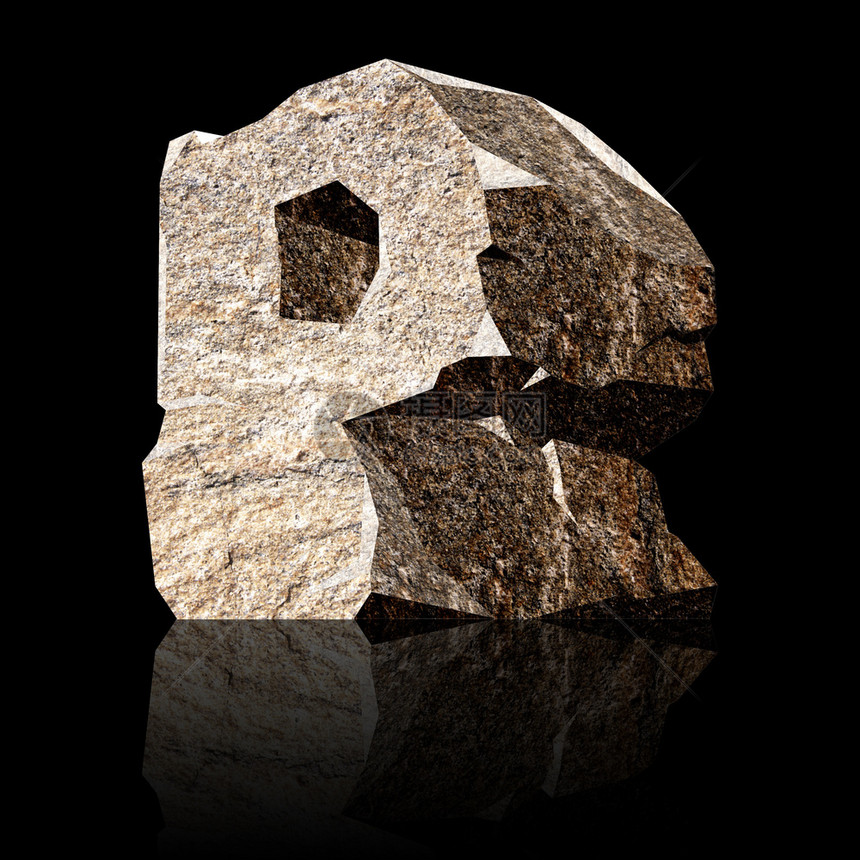 三维石块字母P的图像染色自然象征图片