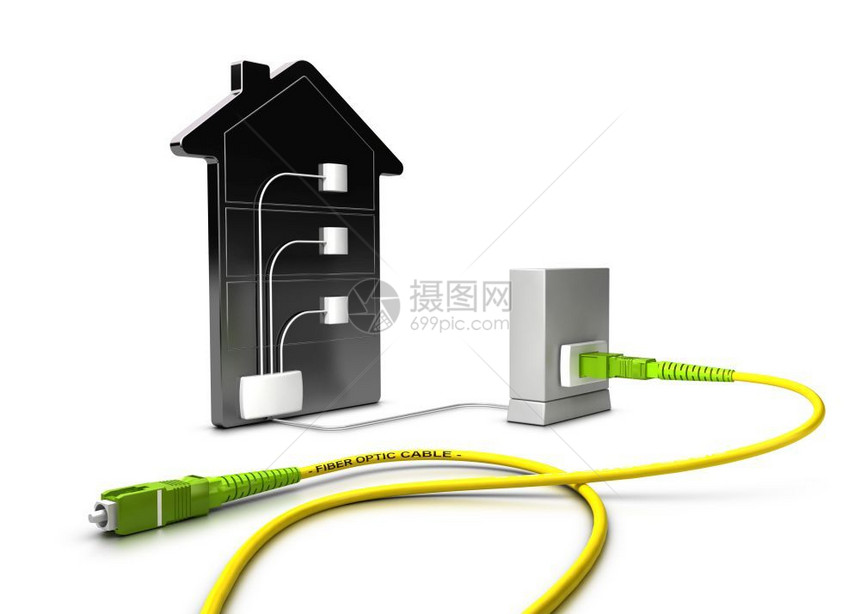 概念的FTTC网络光纤到路边的3D插图用于通过白色背景FTTC进行高宽带接入光纤到路边插图连接的部署图片